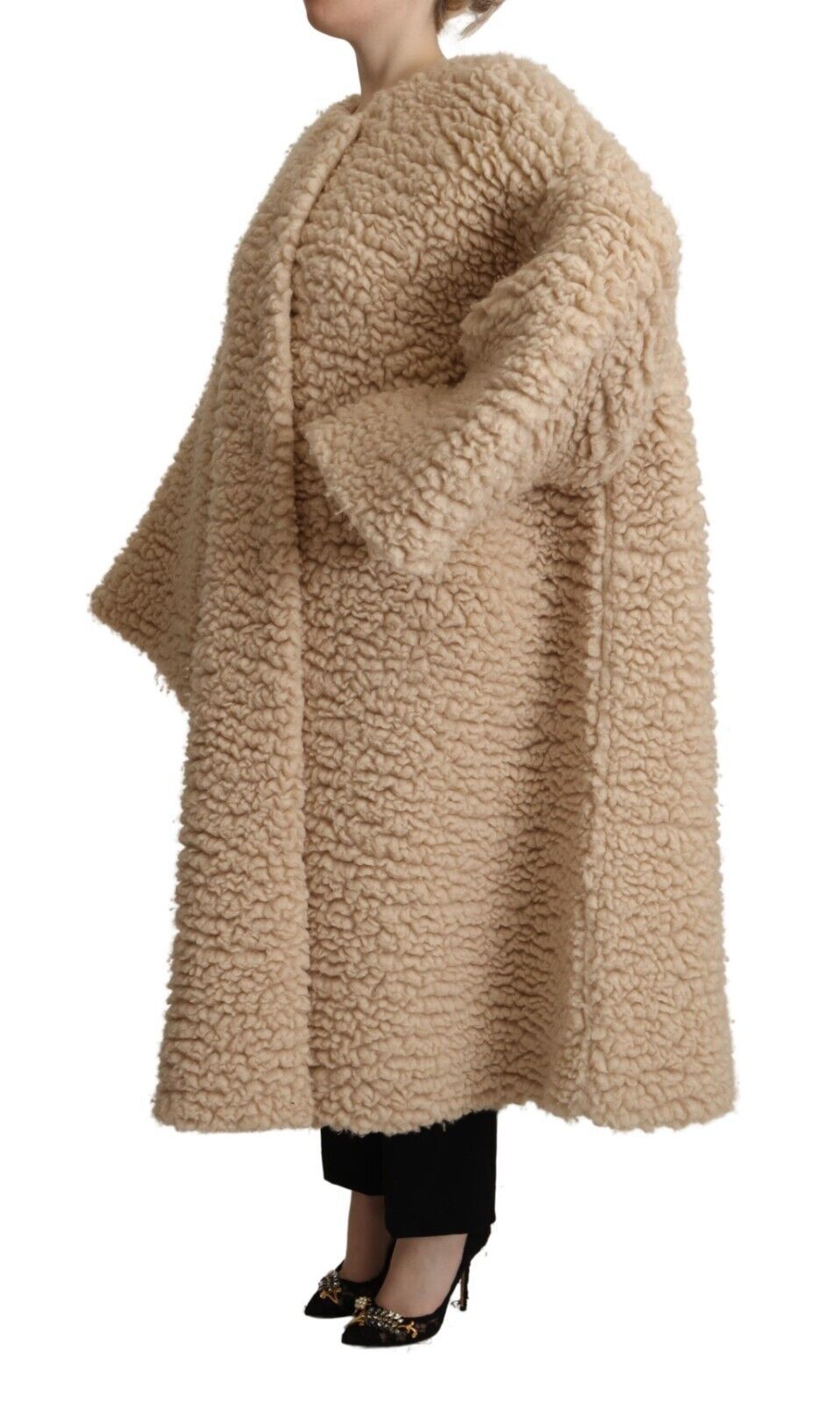 Dolce & Gabbana Beige Cashmere Wool Faux Fur Coat Jacket Dolce & Gabbana