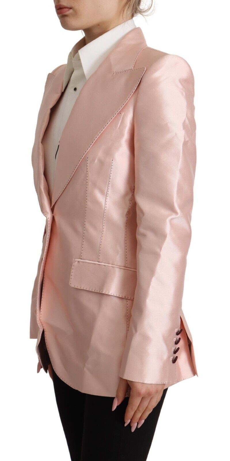 Dolce & Gabbana Pink Satin Long Sleeves Blazer Coat Jacket Dolce & Gabbana