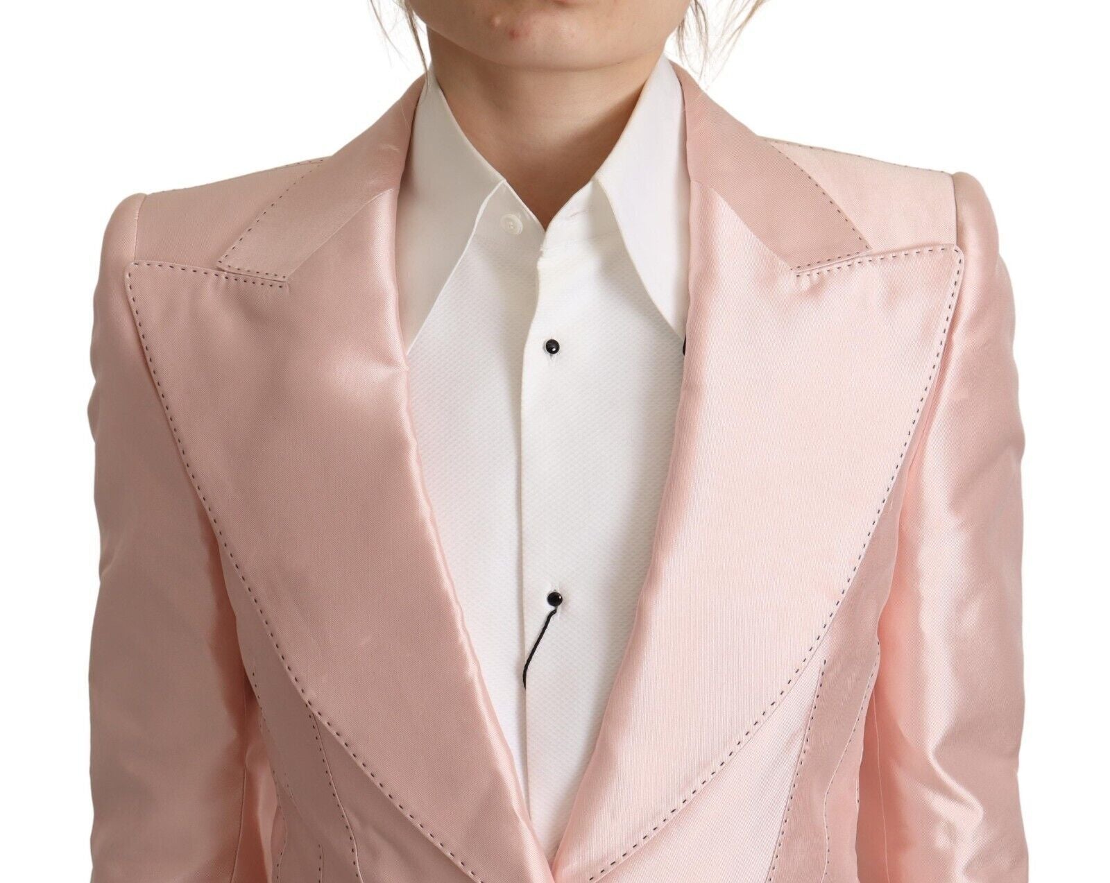 Dolce & Gabbana Pink Satin Long Sleeves Blazer Coat Jacket Dolce & Gabbana