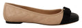 Salvatore Ferragamo beige and black nappa leather ballet flats with rounded toe and classic design.