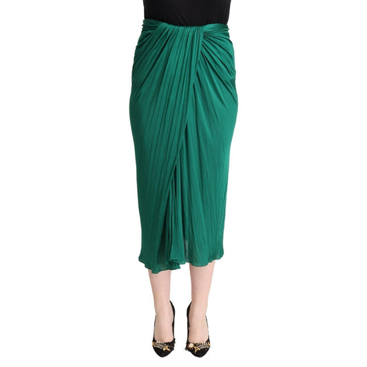 Dolce & Gabbana Dark Green High Waist Midi Pencil Cut Pleated Skirt