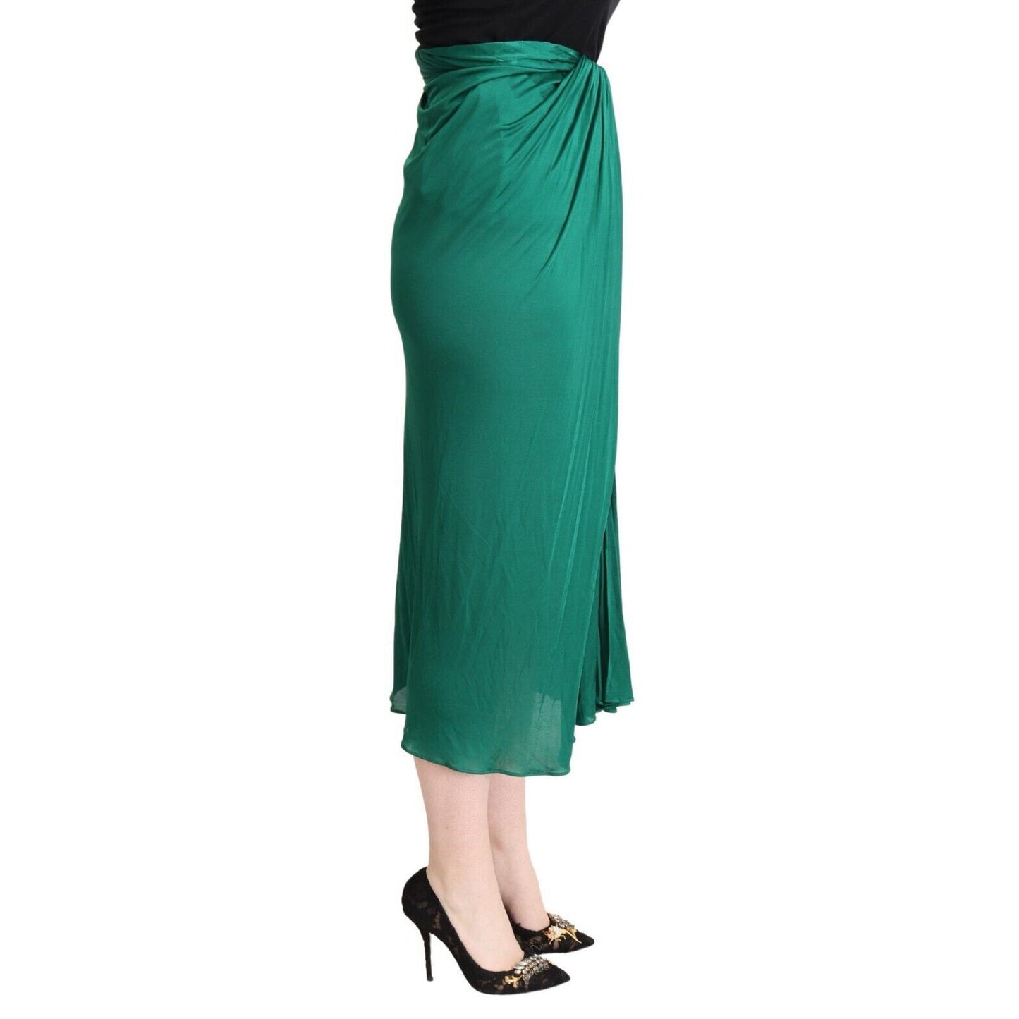 Dolce & Gabbana Dark Green High Waist Midi Pencil Cut Pleated Skirt