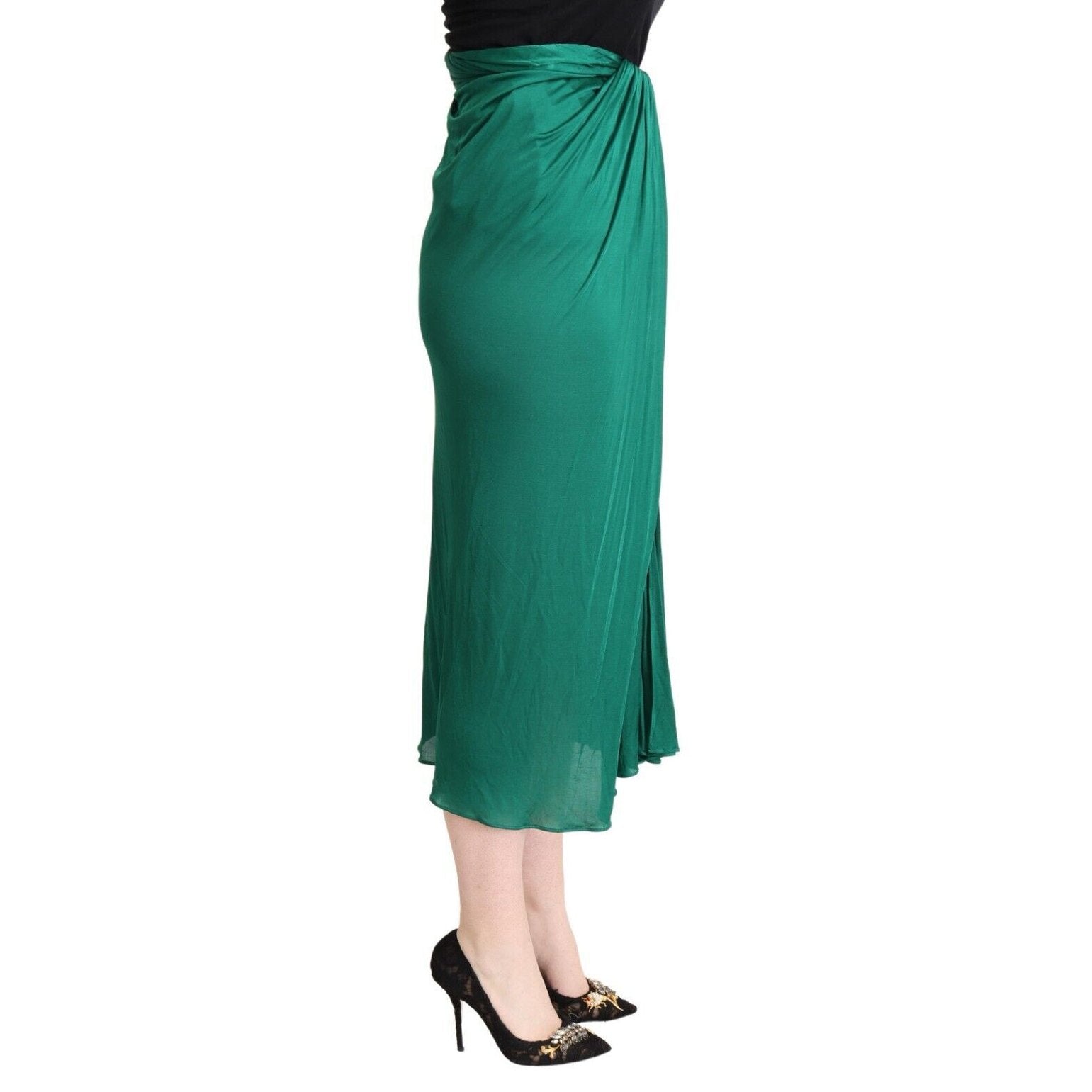 Dolce & Gabbana Dark Green High Waist Midi Pencil Cut Pleated Skirt