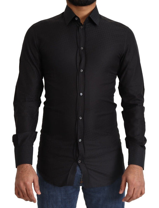 Dolce & Gabbana Black GOLD Cotton Slim Dress Formal Shirt Dolce & Gabbana