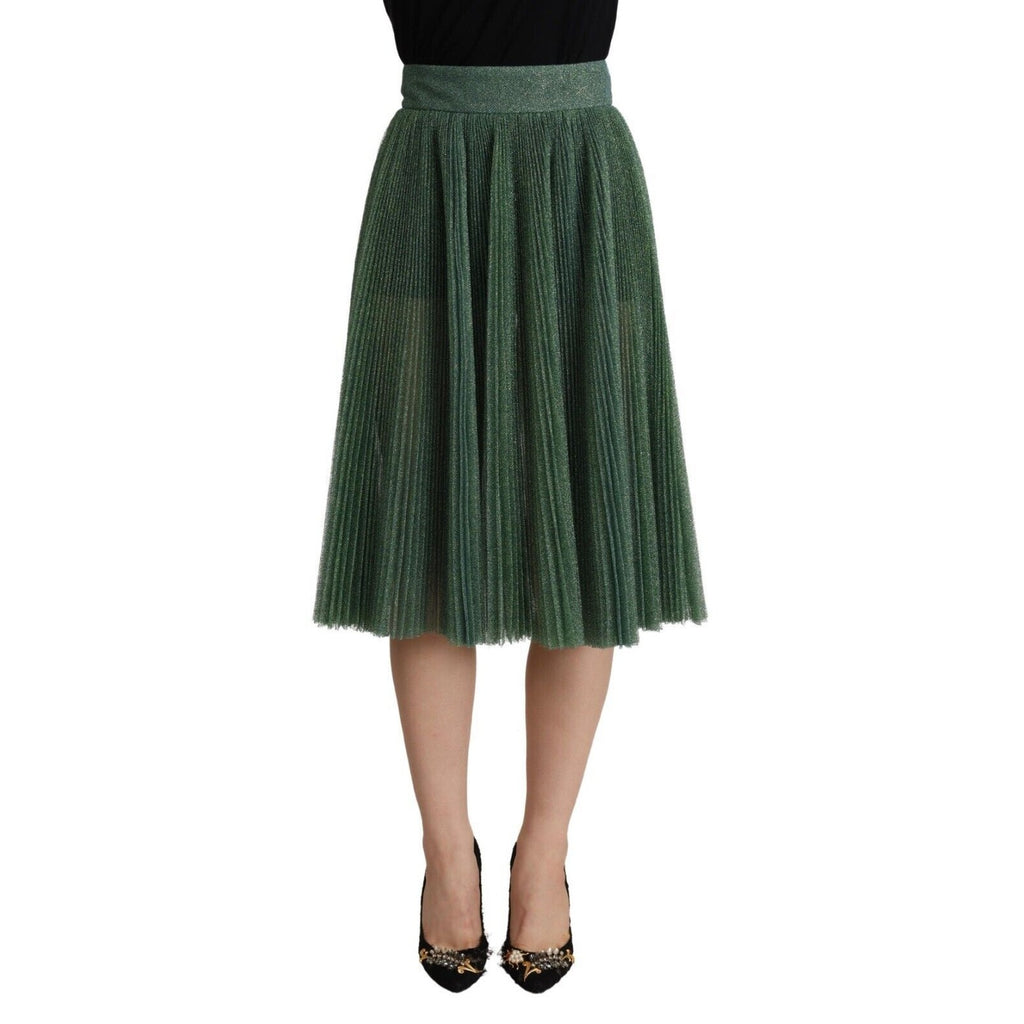 Dolce & Gabbana Metallic Green High Waist A-line Pleated Skirt