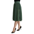 Dolce & Gabbana Metallic Green High Waist A-line Pleated Skirt