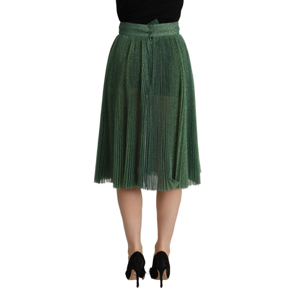 Dolce & Gabbana Metallic Green High Waist A-line Pleated Skirt
