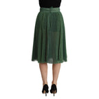 Dolce & Gabbana Metallic Green High Waist A-line Pleated Skirt