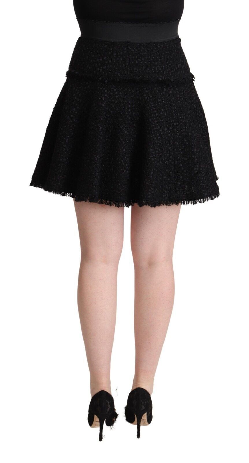 Dolce & Gabbana Black Knitted Nylon High Waist Mini A-line Skirt Dolce & Gabbana