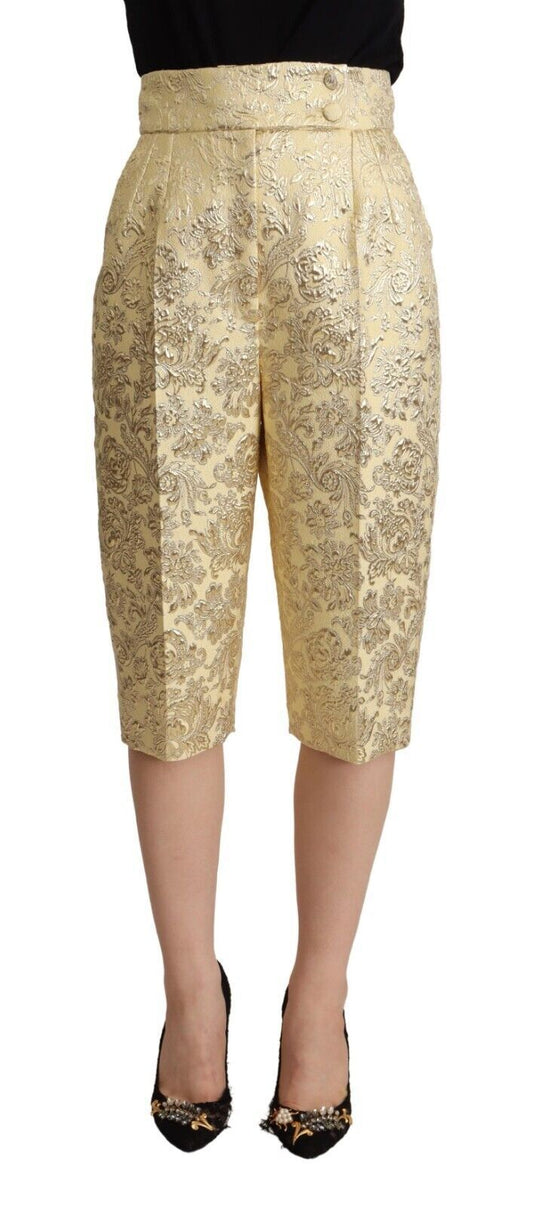 Dolce & Gabbana Beige Floral Brocade High Waist Trouser Cropped Pants Dolce & Gabbana