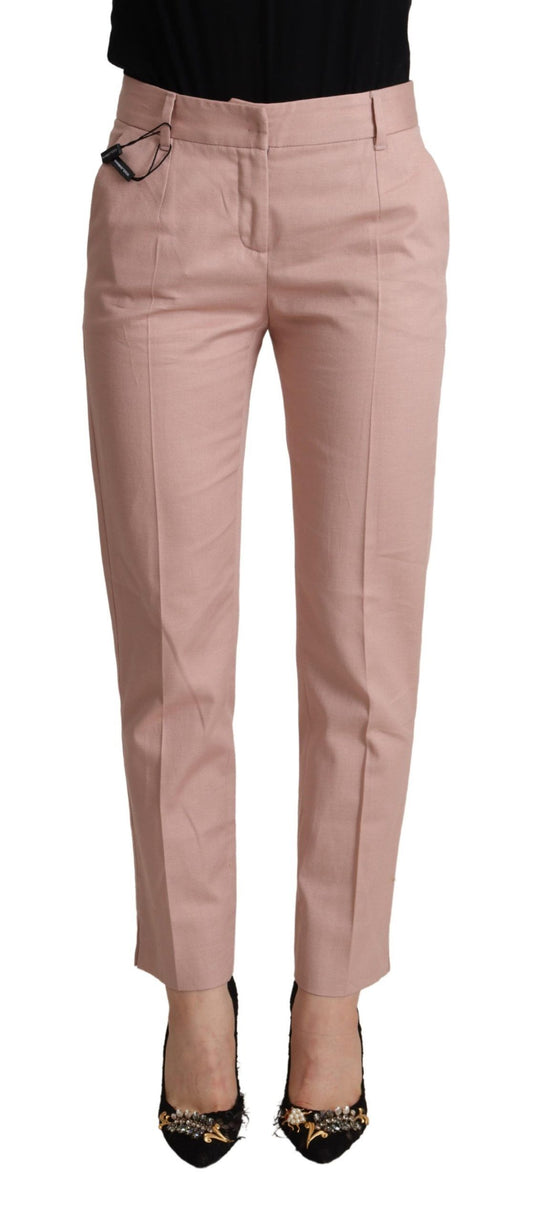 Dolce & Gabbana Pink Cotton Mid Waist Trouser Tapered Pants Dolce & Gabbana