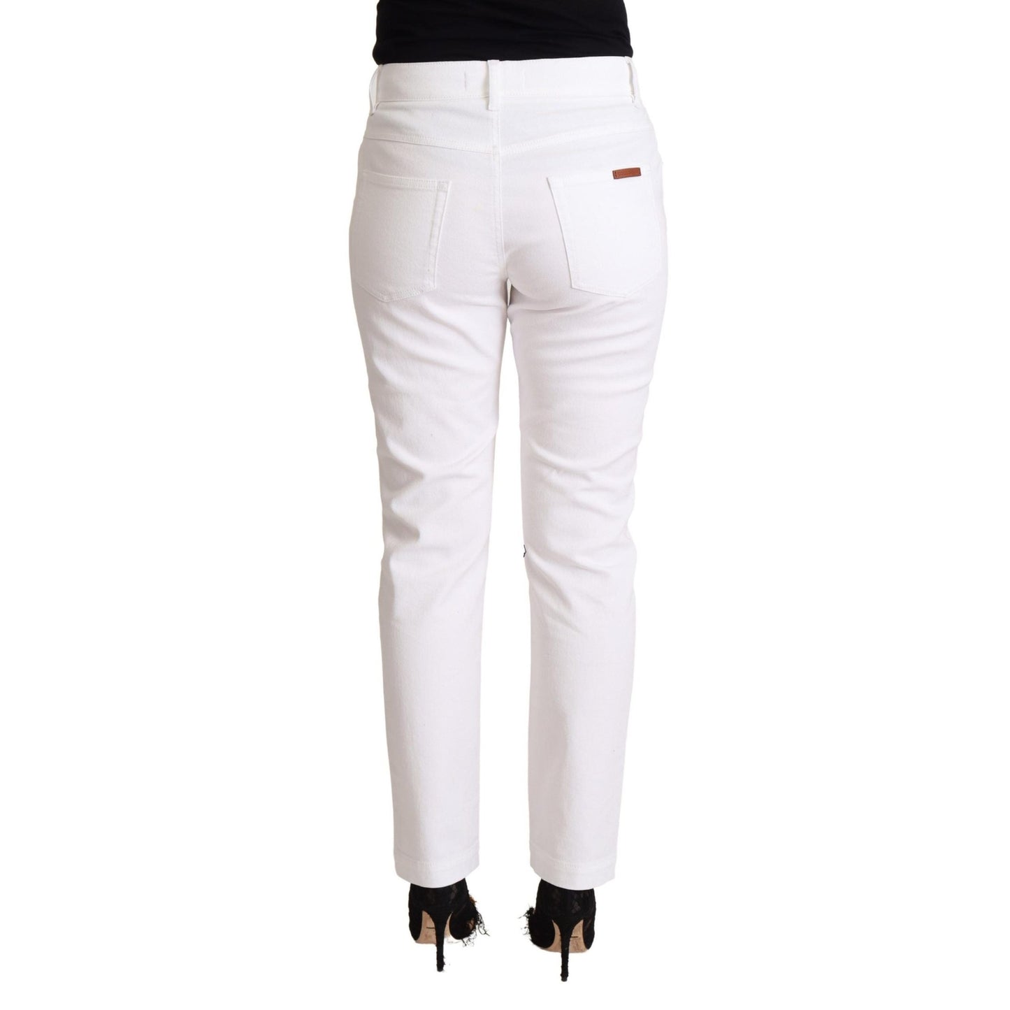 Dolce & Gabbana White Cotton Mid Waist Denim Tapered Jeans Dolce & Gabbana