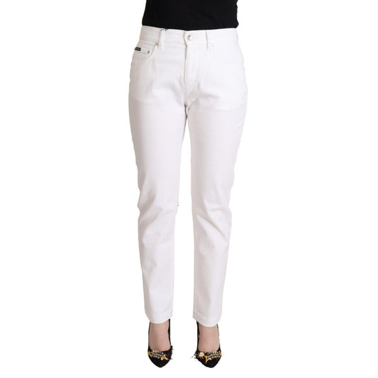 Dolce & Gabbana White Cotton Mid Waist Denim Tapered Jeans Dolce & Gabbana