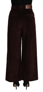 Dolce & Gabbana Brown Cotton High Waist Trouser Wide Leg Pants