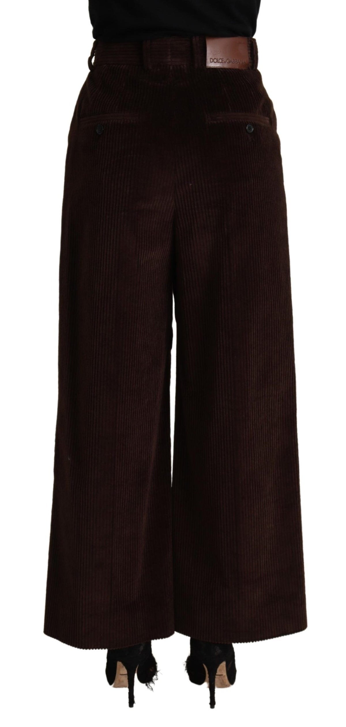 Dolce & Gabbana Brown Cotton High Waist Trouser Wide Leg Pants