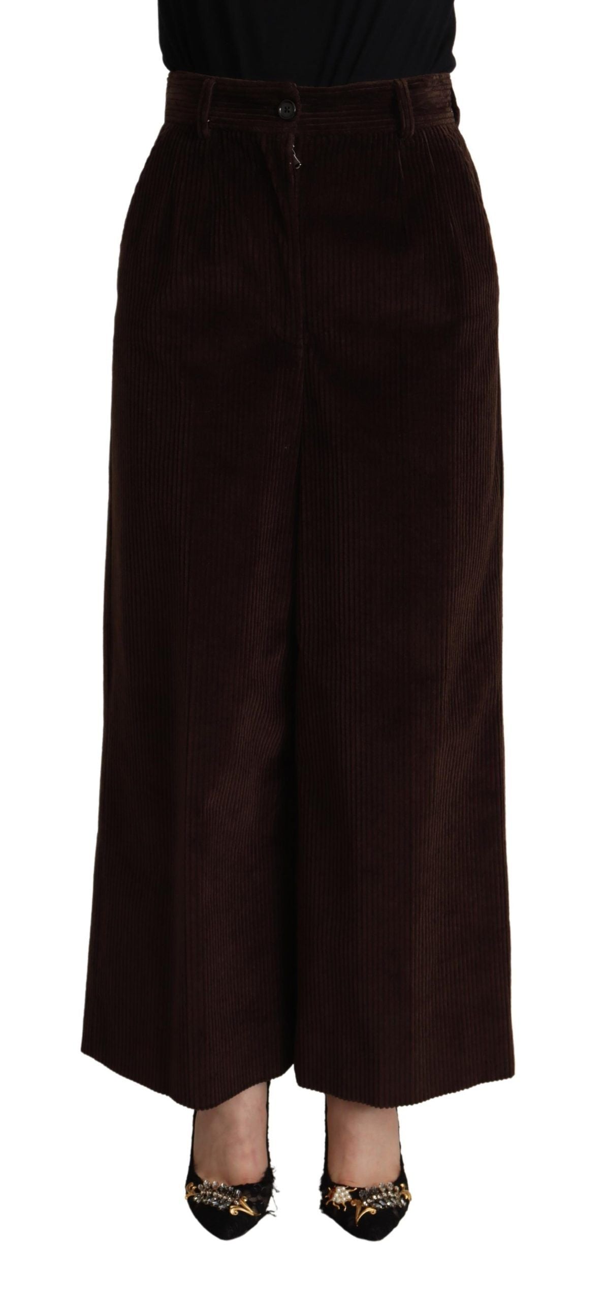 Dolce & Gabbana Black Cotton High Waist Trouser Wide Leg Pants Dolce & Gabbana