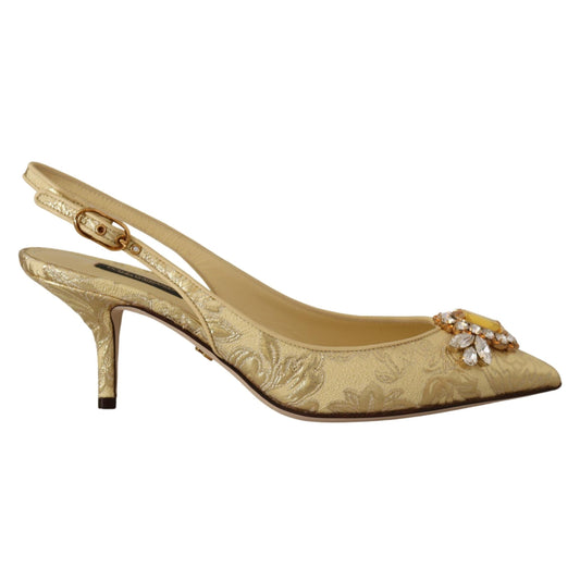 Dolce & Gabbana Gold Crystal Slingbacks Pumps Heels Shoes Dolce & Gabbana