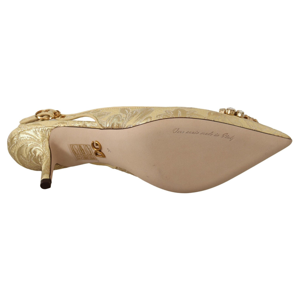 Dolce & Gabbana Gold Crystal Slingbacks Pumps Heels Shoes