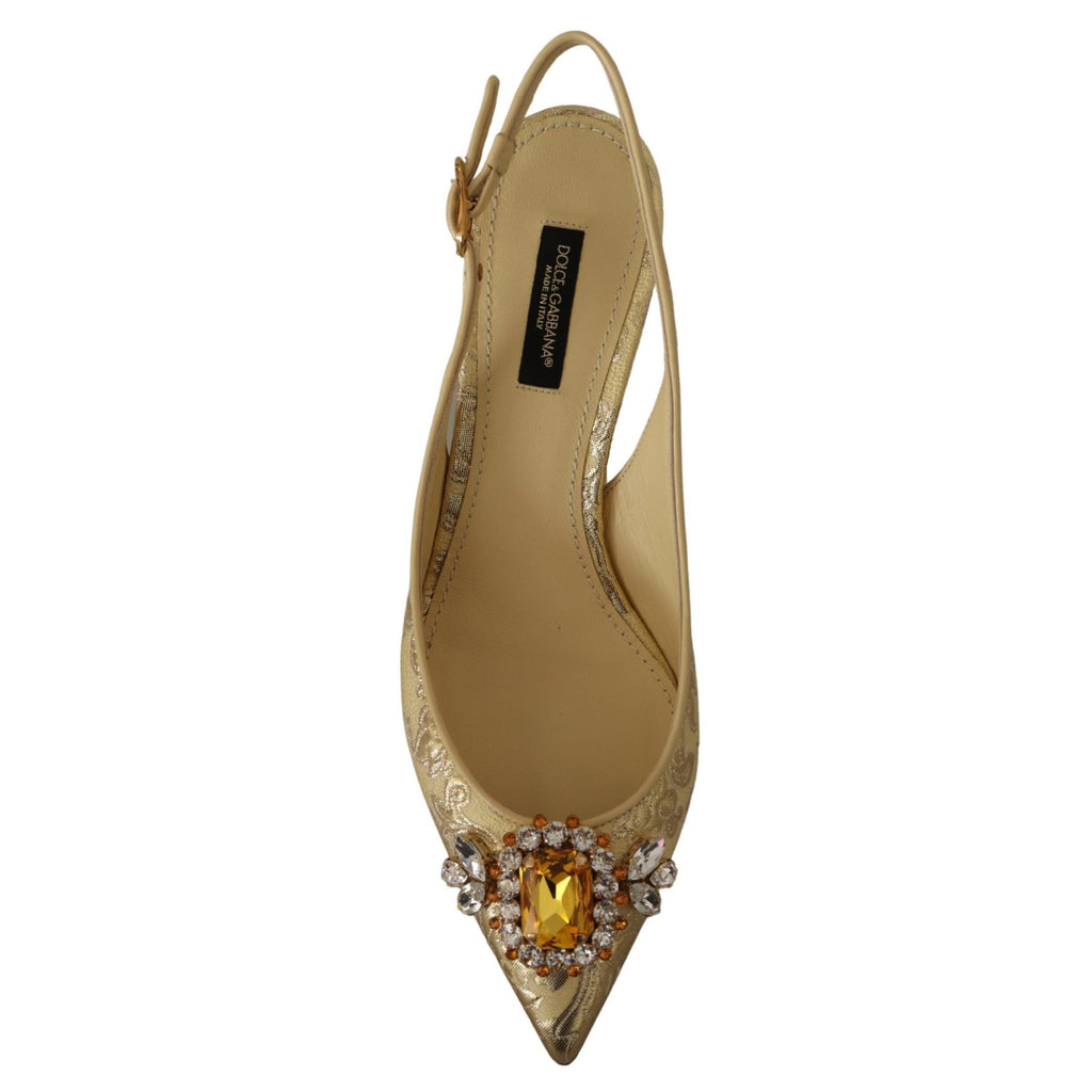 Dolce & Gabbana Gold Crystal Slingbacks Pumps Heels Shoes