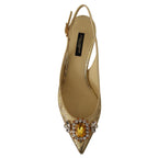 Dolce & Gabbana Gold Crystal Slingbacks Pumps Heels Shoes