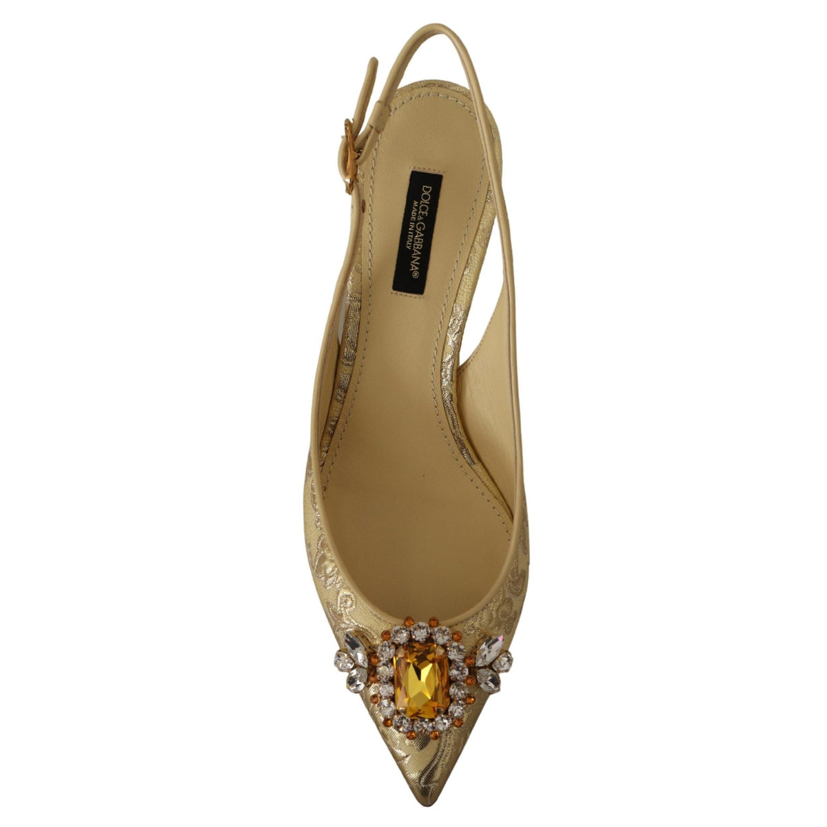 Dolce & Gabbana Gold Crystal Slingbacks Pumps Heels Shoes