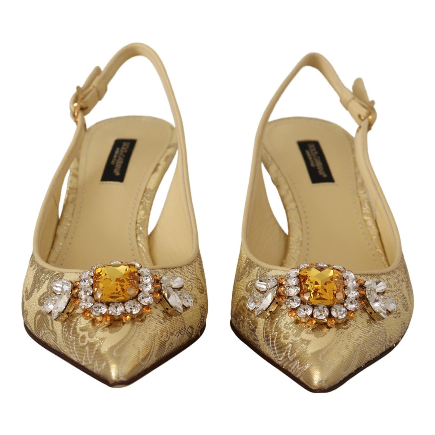 Dolce & Gabbana Gold Crystal Slingbacks Pumps Heels Shoes Dolce & Gabbana