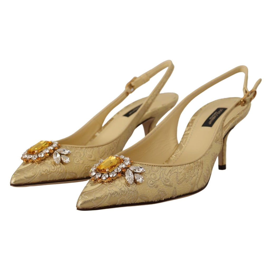 Dolce & Gabbana Gold Crystal Slingbacks Pumps Heels Shoes