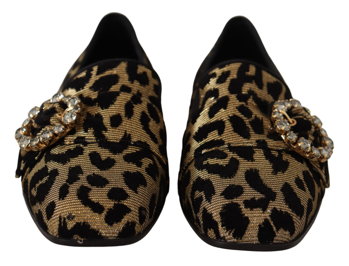 Dolce & Gabbana Gold Leopard Print Crystals Loafers Shoes Dolce & Gabbana
