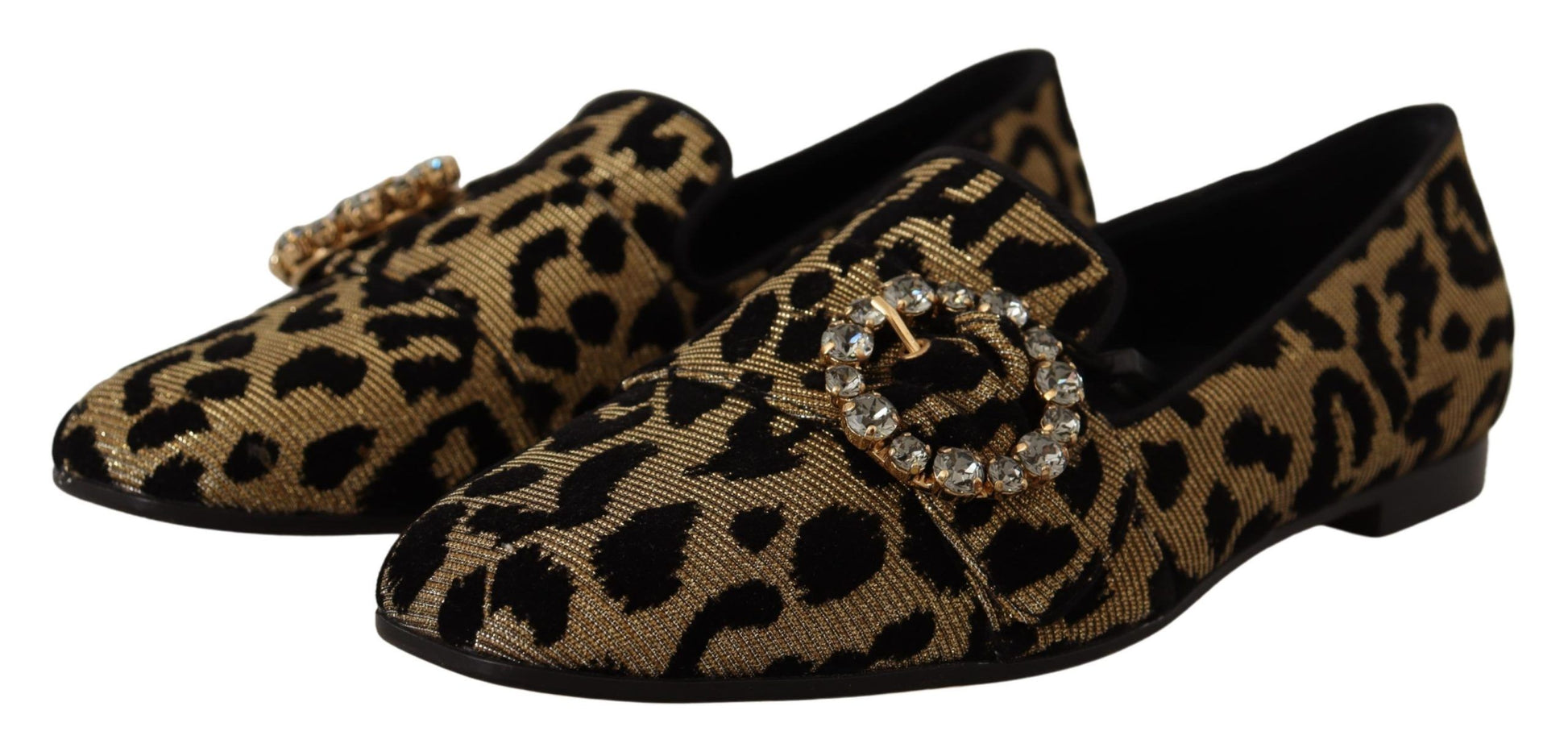 Dolce & Gabbana Gold Leopard Print Crystals Loafers Shoes Dolce & Gabbana