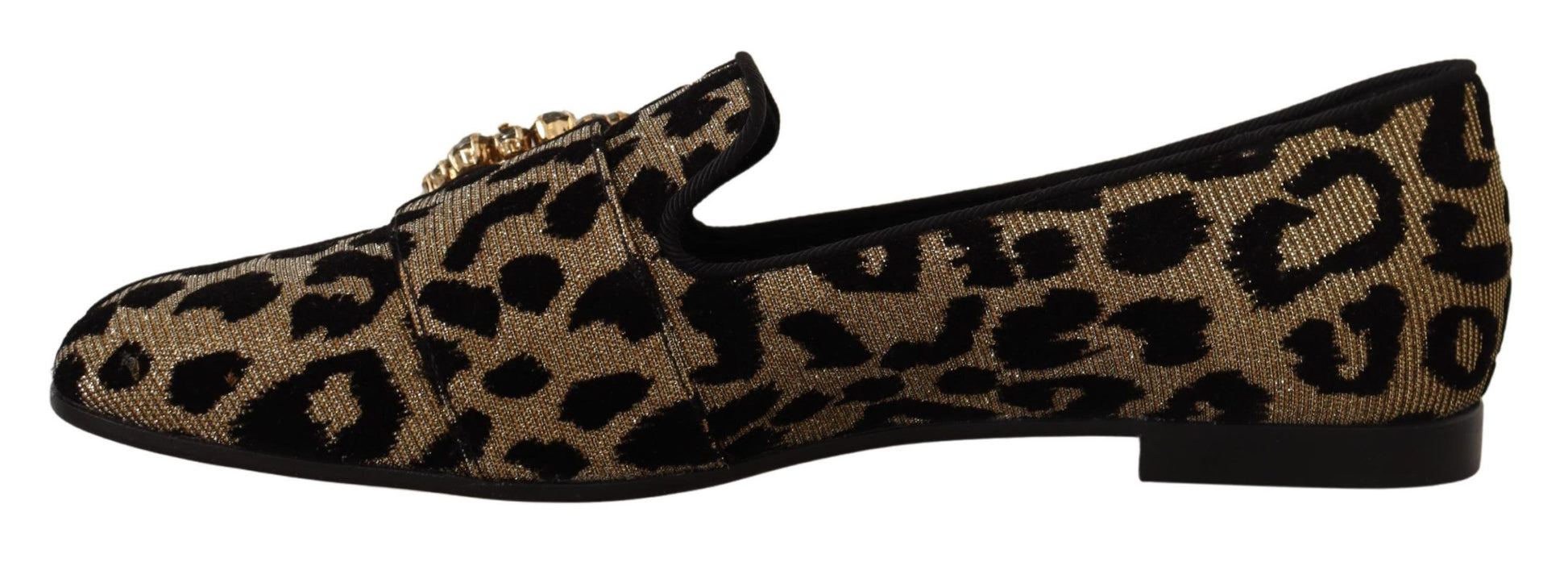 Dolce & Gabbana Gold Leopard Print Crystals Loafers Shoes Dolce & Gabbana