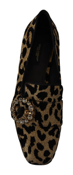 Dolce & Gabbana Gold Leopard Print Crystals Loafers Shoes