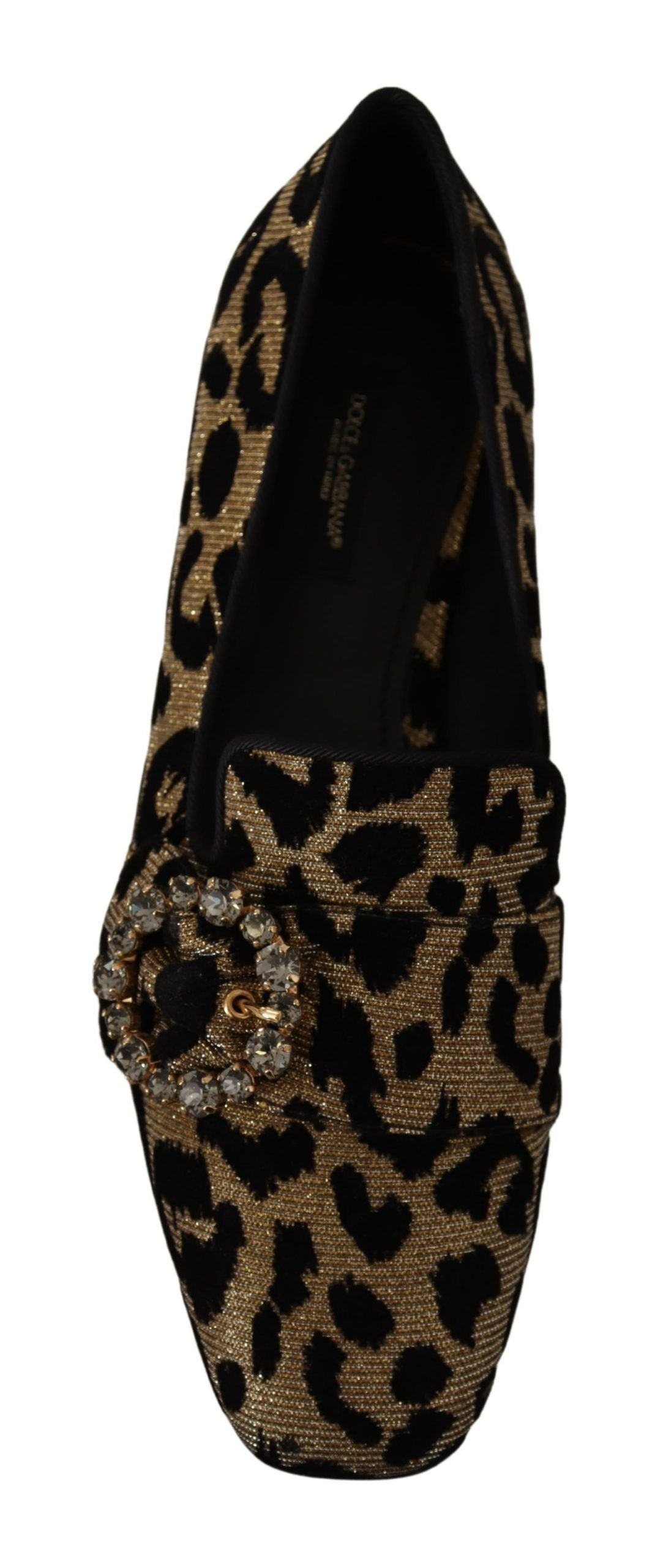 Dolce & Gabbana Gold Leopard Print Crystals Loafers Shoes Dolce & Gabbana