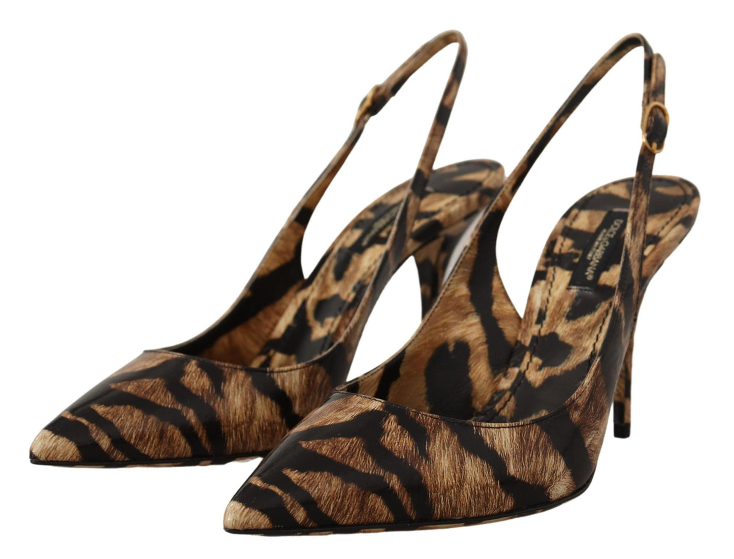 Dolce & Gabbana Brown Slingbacks Leather Tiger Shoes Dolce & Gabbana