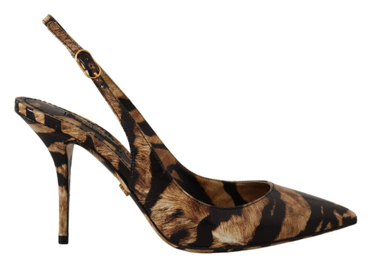 Dolce & Gabbana Brown Slingbacks Leather Tiger Shoes Dolce & Gabbana