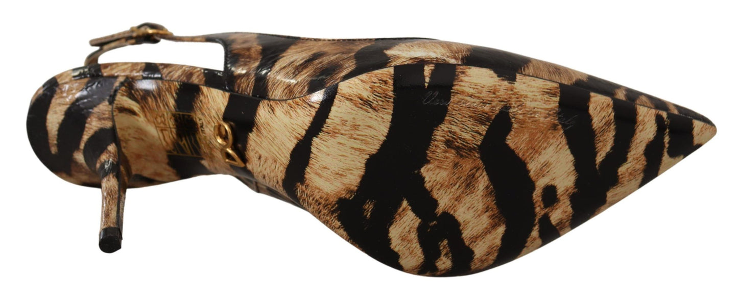 Dolce & Gabbana Brown Slingbacks Leather Tiger Shoes Dolce & Gabbana