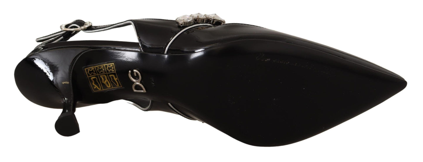 Dolce & Gabbana Black Patent Leather Crystal Slingbacks Shoes Dolce & Gabbana