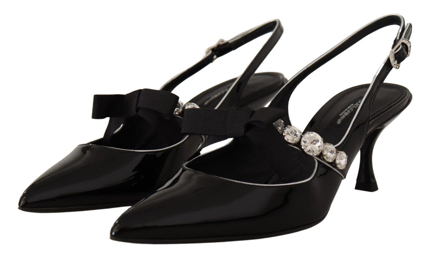 Dolce & Gabbana Black Patent Leather Crystal Slingbacks Shoes Dolce & Gabbana