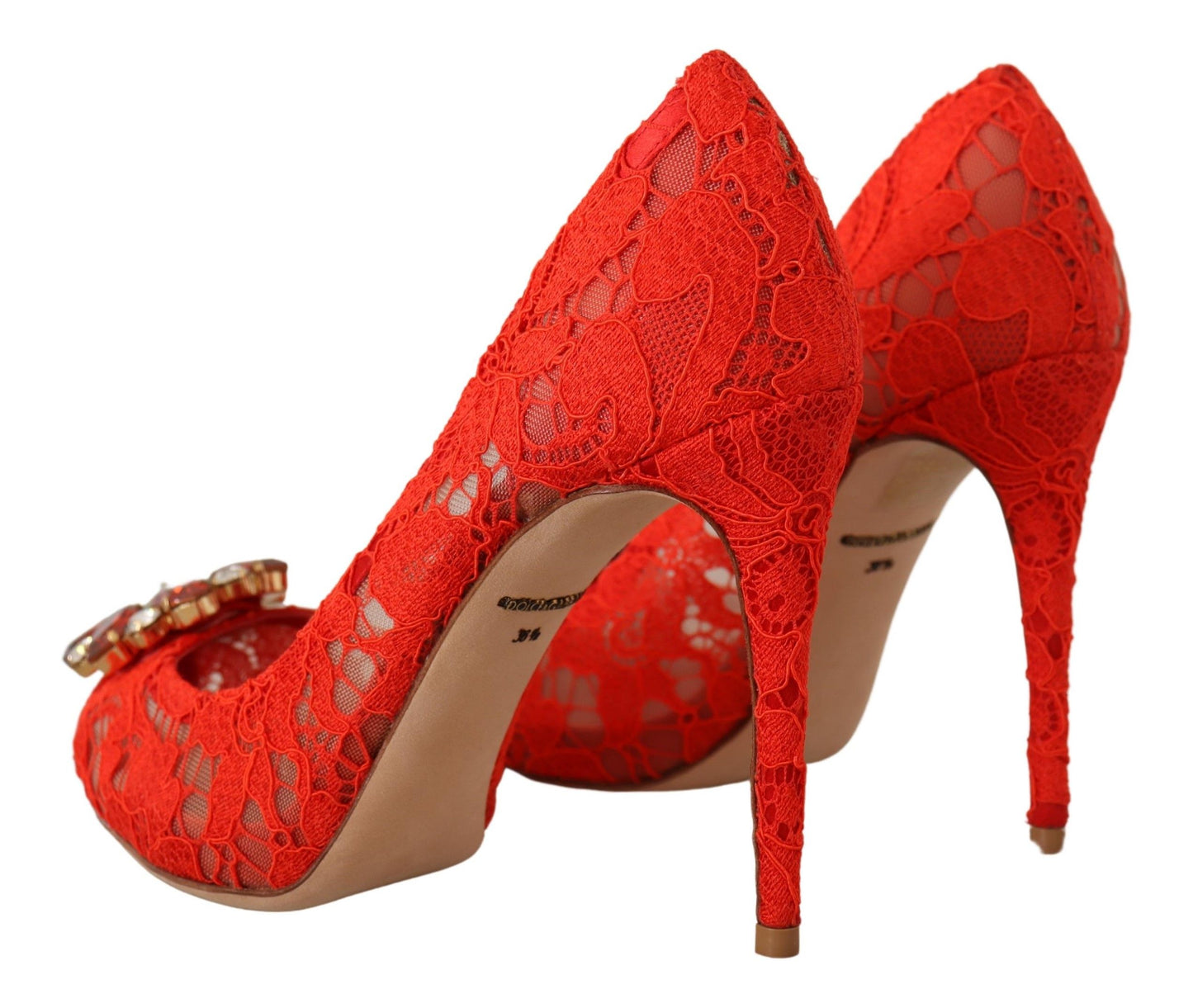 Dolce & Gabbana Red Taormina Lace Crystal Heels Pumps Dolce & Gabbana