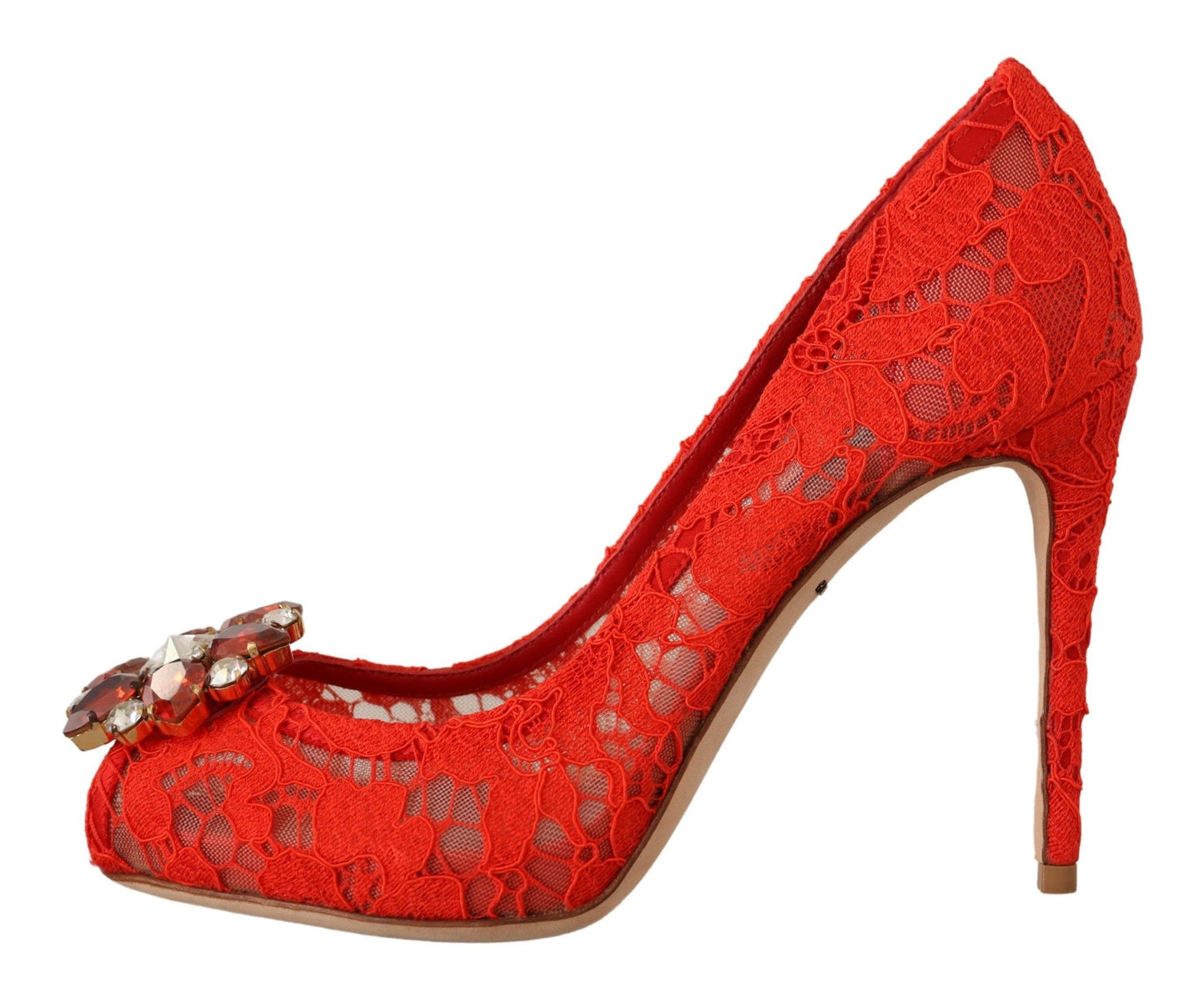 Dolce & Gabbana Red Taormina Lace Crystal Heels Pumps Dolce & Gabbana