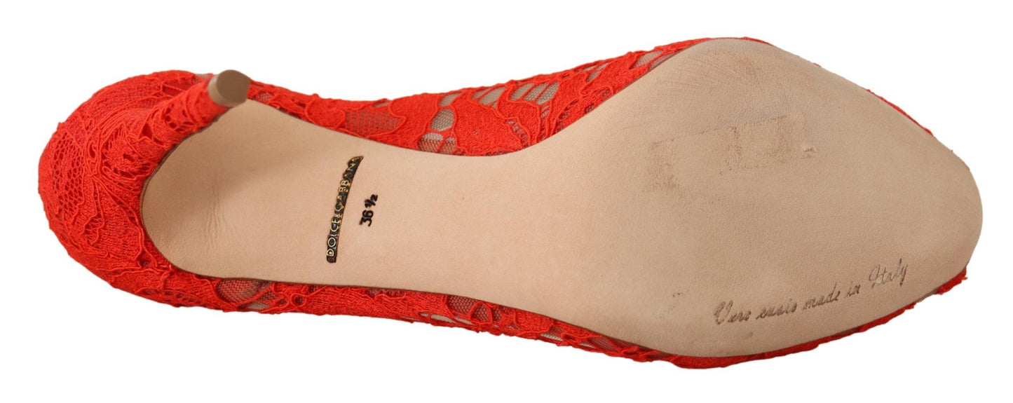 Dolce & Gabbana Red Taormina Lace Crystal Heels Pumps Dolce & Gabbana