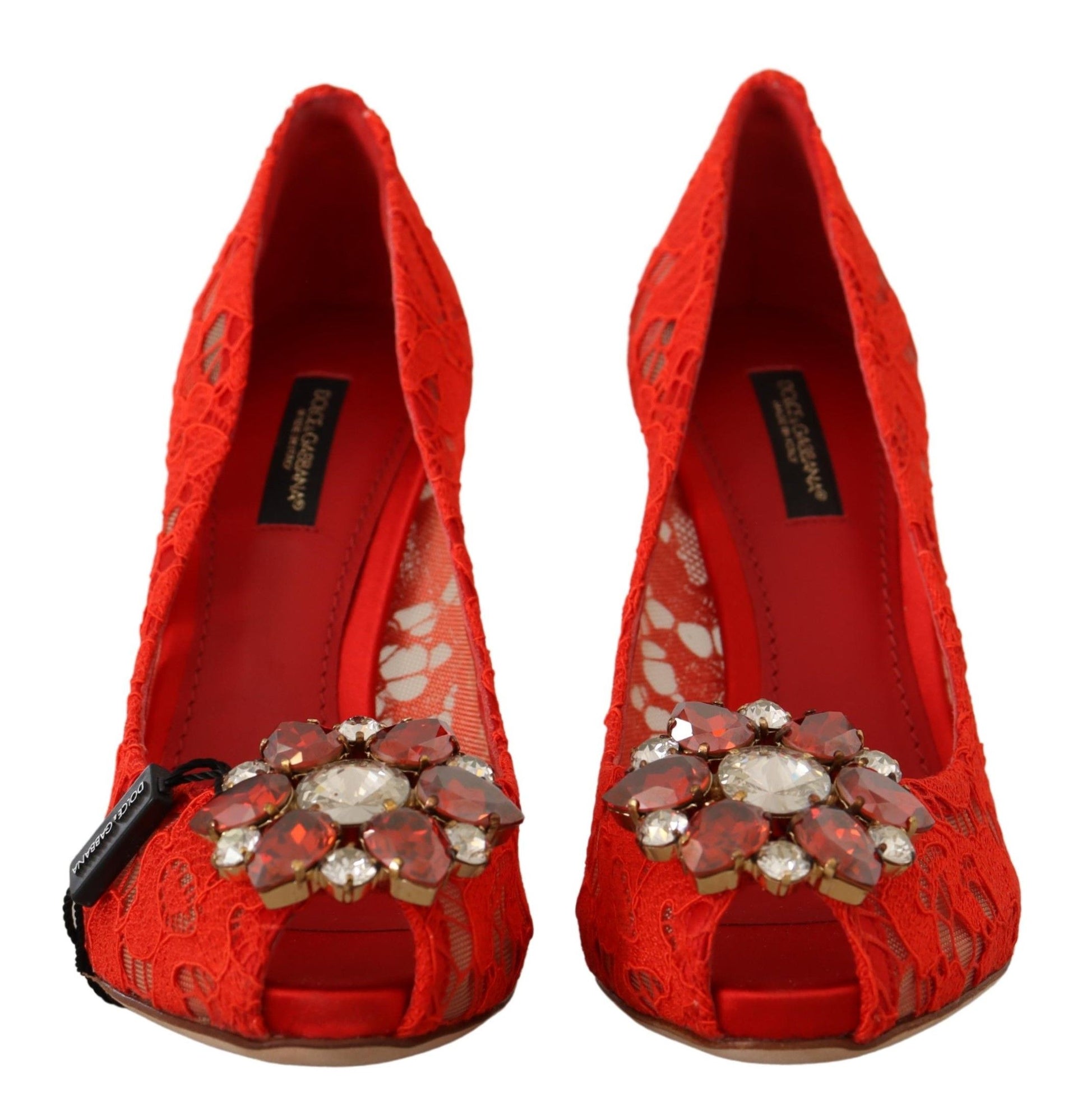 Dolce & Gabbana Red Taormina Lace Crystal Heels Pumps Dolce & Gabbana