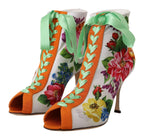 Dolce & Gabbana White Jersey Stretch Boots Open Toes Heels Shoes