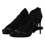 Dolce & Gabbana Black Stretch Socks Taormina Lace Boots Shoes