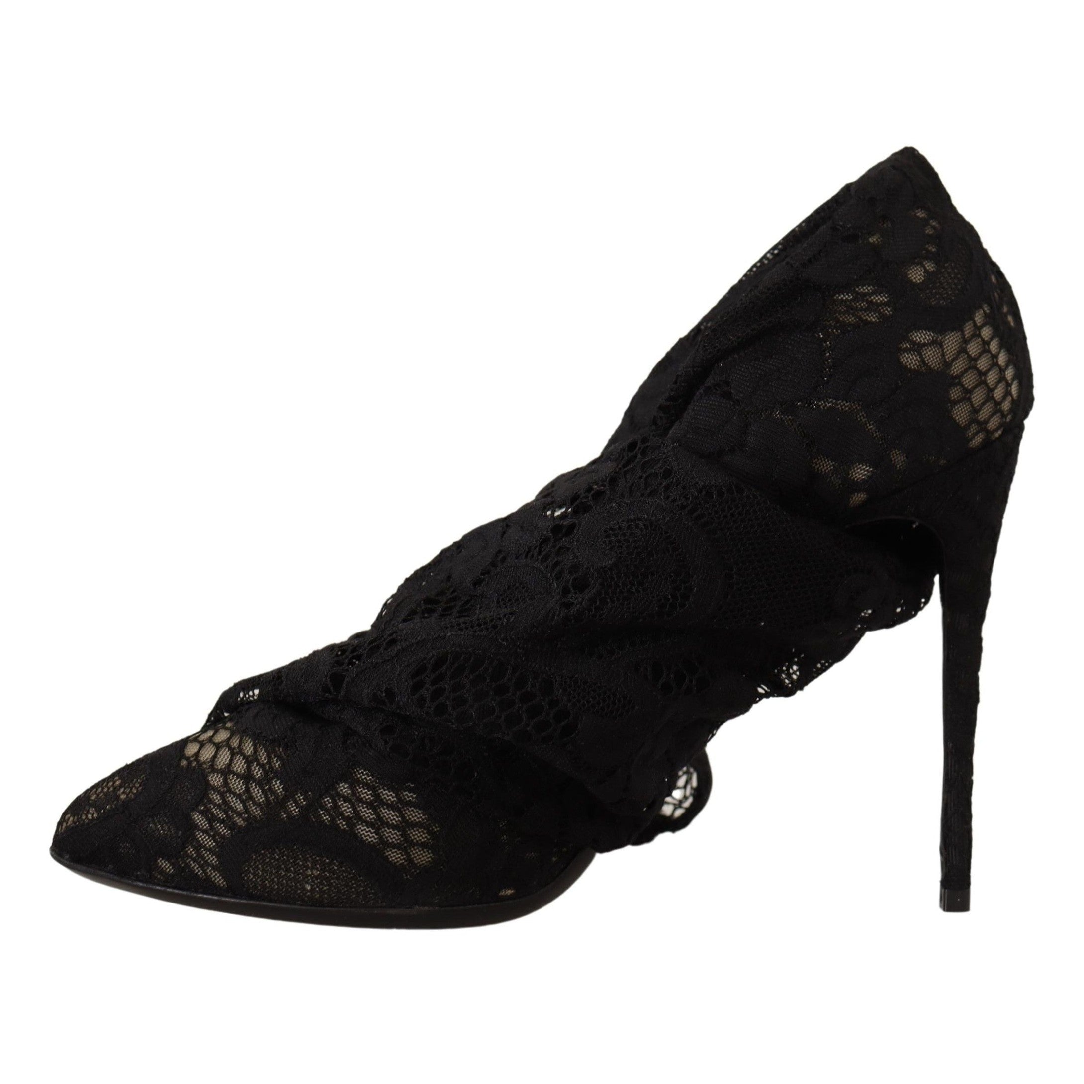 Dolce & Gabbana Black Stretch Socks Taormina Lace Boots Shoes