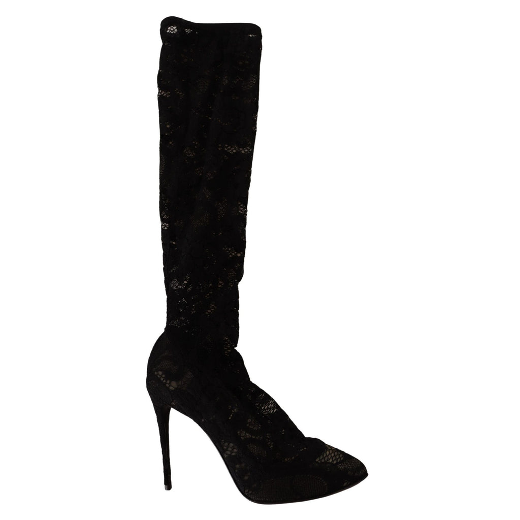 Dolce & Gabbana Black Stretch Socks Taormina Lace Boots Shoes