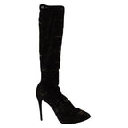 Dolce & Gabbana Black Stretch Socks Taormina Lace Boots Shoes