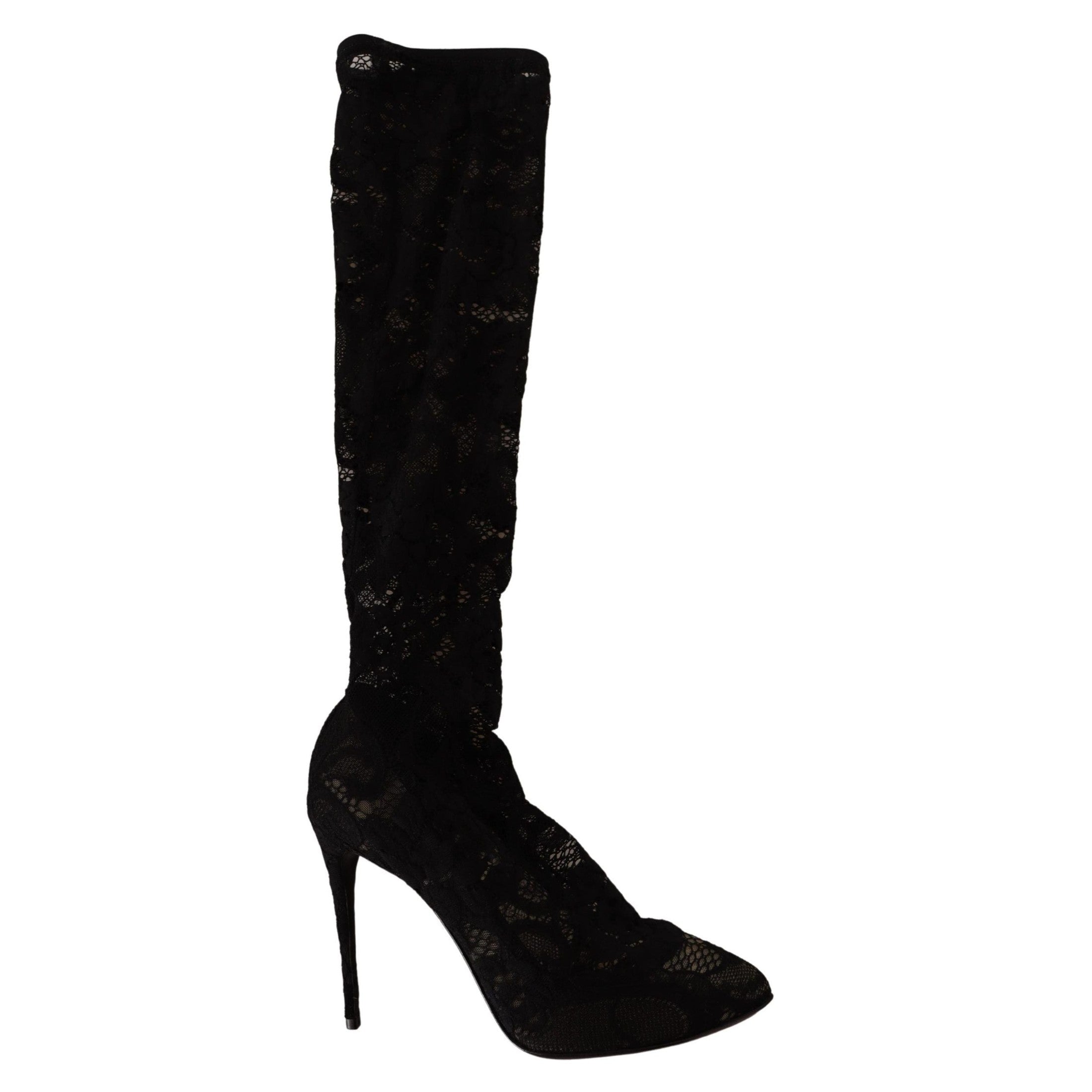 Dolce & Gabbana Black Stretch Socks Taormina Lace Boots Shoes