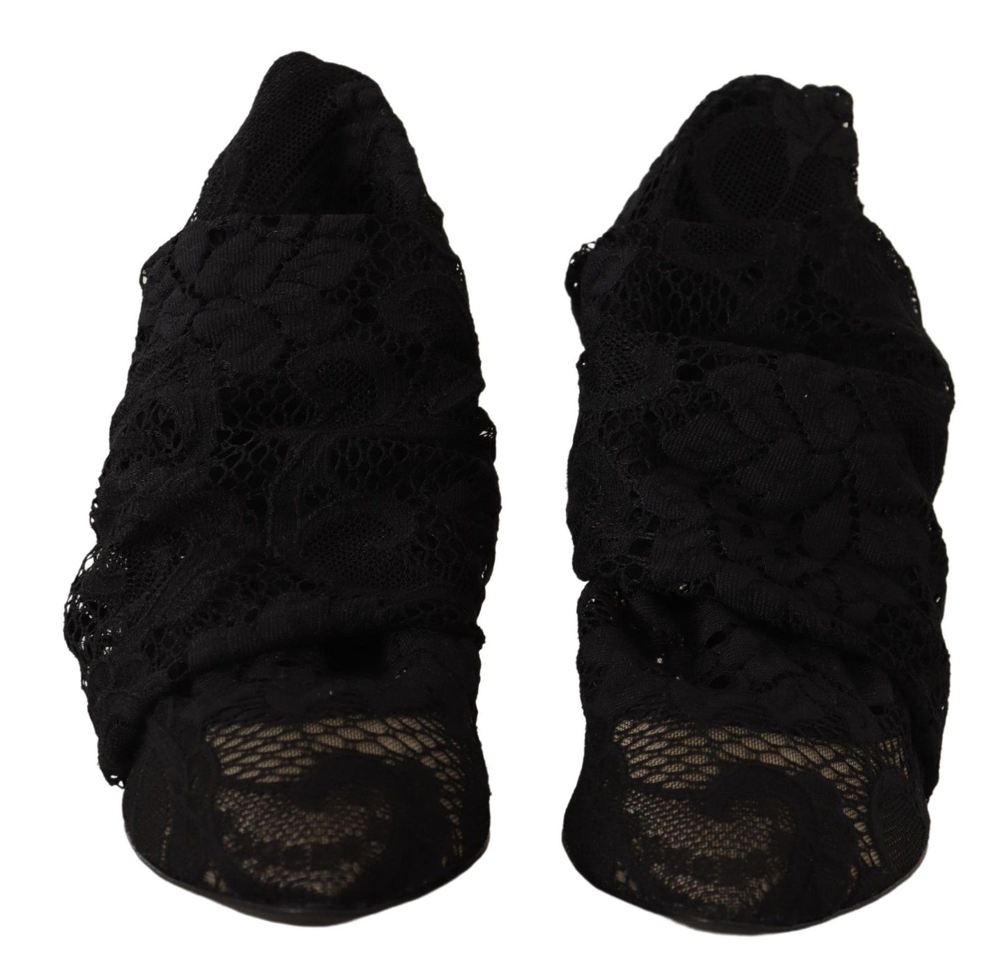 Dolce & Gabbana Black Stretch Socks Taormina Lace Boots Shoes Dolce & Gabbana