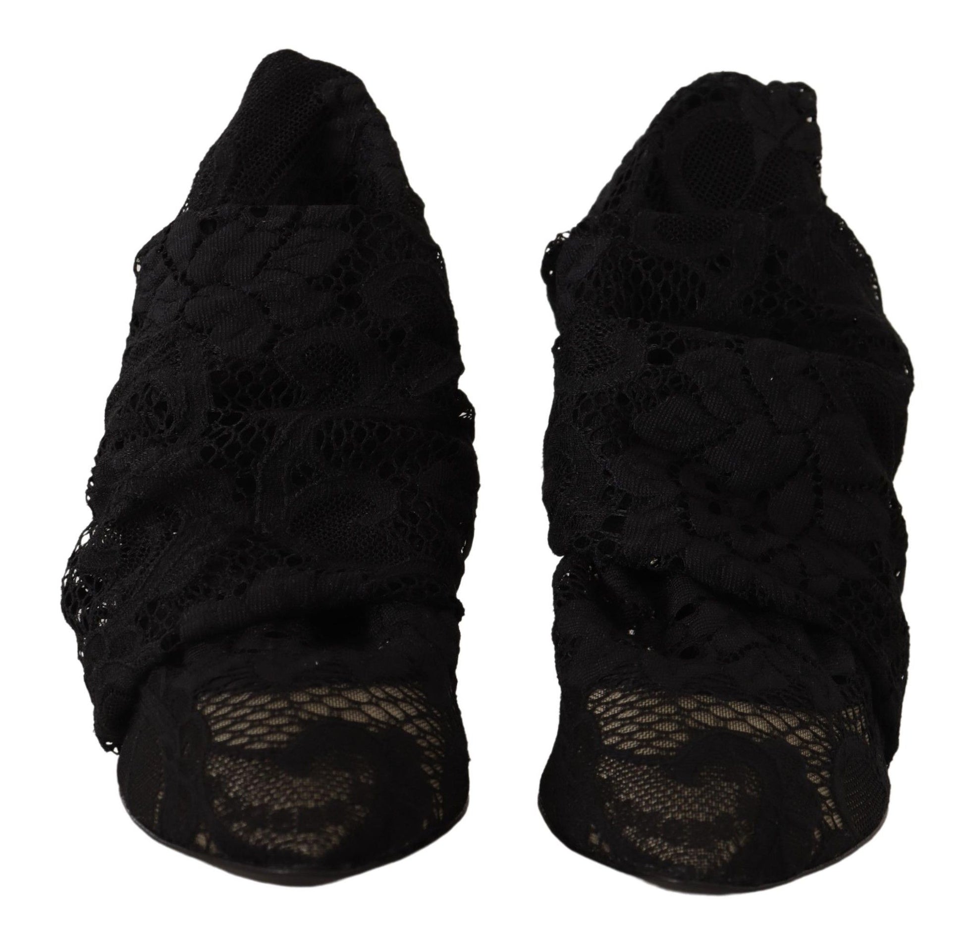 Dolce & Gabbana Black Stretch Socks Taormina Lace Boots Shoes Dolce & Gabbana