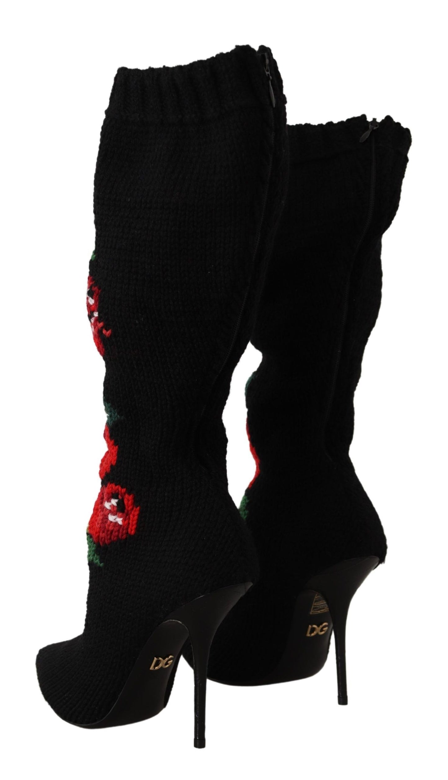 Dolce & Gabbana Black Stretch Socks Red Roses Booties Shoes Dolce & Gabbana